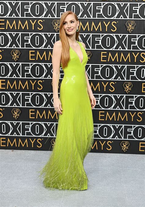 Jessica Chastain in Lime Green Gucci Dress at the 2023 Emmys.